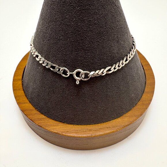 VTG Sterling Silver 925 Figaro Link Chain Bracelet Spring Ring Clasp 7.5" Length - Picture 1 of 9